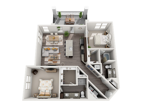 Floor plan for 2 beds, 2 baths, 1247 sqft
